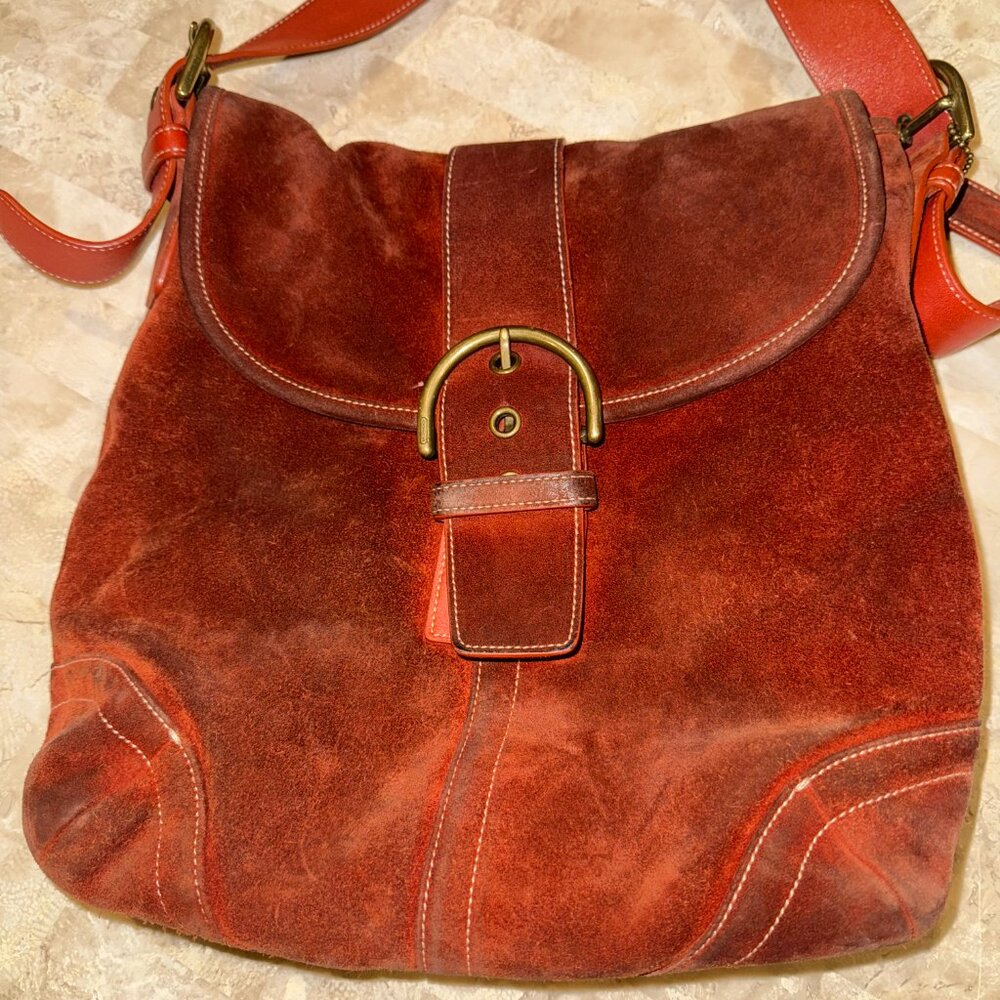 Coach Rich Brown Suede Crossbody Bag - Picture 8 of 10